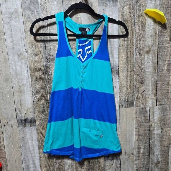 Fox Tops - Fox Racing Blue and Green Stripe Tank Top